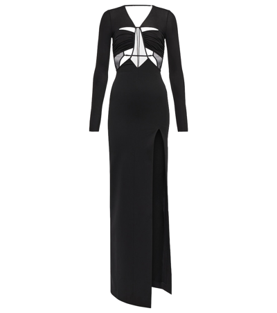Nensi Dojaka Drape Asymmetric Cutout Long Sleeve Dress In Black