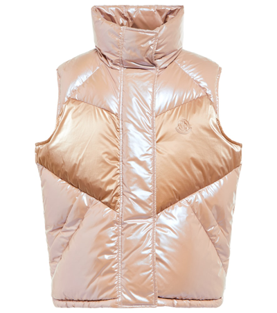 Moncler Faucille Quilted Metallic Shell Down Vest In Gold