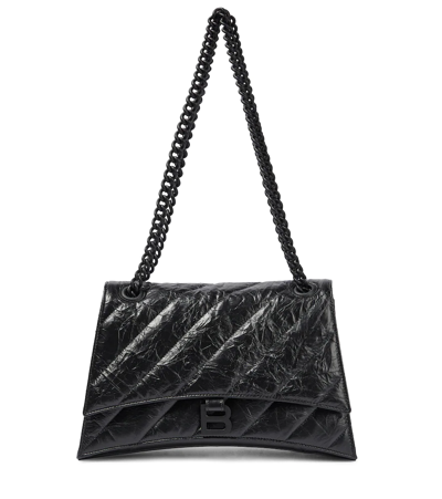 Balenciaga Crush Medium Leather Shoulder Bag In Black