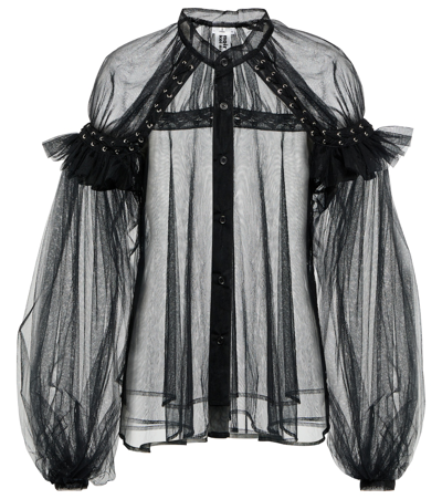 Noir Kei Ninomiya Nylon Tulle Frill Puffy Sleeve Shirt In Black