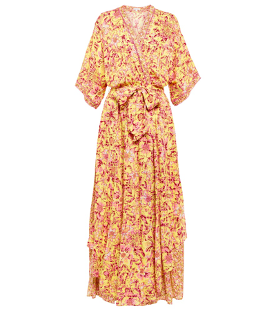 Poupette St Barth Adha Floral Wrap Dress In Yellow Jardin Dete