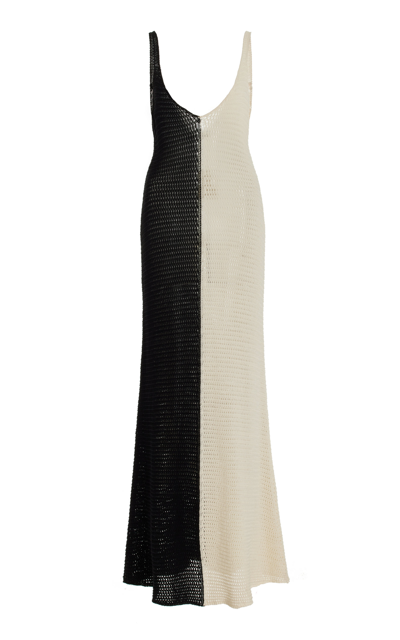 Zimmermann Clover Two-tone Crochet-knit Cotton Midi Dress In Black,white