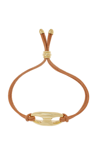 Jenna Blake The Small Gold Anchor Link 18k Yellow Gold And Leather Bracelet