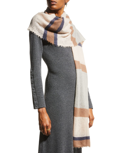 Bajra Striped Cashmere Stole In Pink White Brown