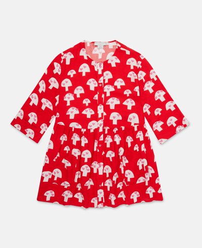 Stella Mccartney Kids' Mushroom Print Crepe Dress In Red
