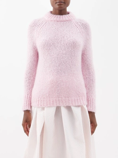 Cecilie Bahnsen Indira Crewneck Fitted Mohair Sweater In Pink