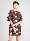 Kate Spade Rose Garden Puff-sleeve Brocade Mini Dress In Black
