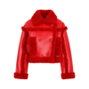 Stand Studio Kristy Double Breasted Faux Leather Crop Jacket With Faux Shearling Trim In Red