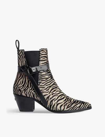 Zadig & Voltaire Tyler Zebra-skin Leather Ankle Boots In Taupe