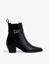 ZADIG & VOLTAIRE ZADIG&VOLTAIRE WOMEN'S NOIR TYLER STITCH-DETAIL LEATHER ANKLE BOOTS,55060616
