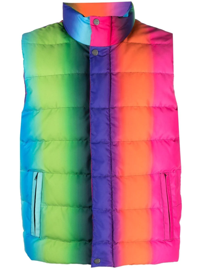 Agr Green Striped Gradient Puffer Gilet In Multicolor