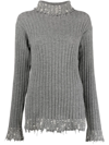 Marni Raw-cut Edge High Neck Long Sleeved Sweater In Grey