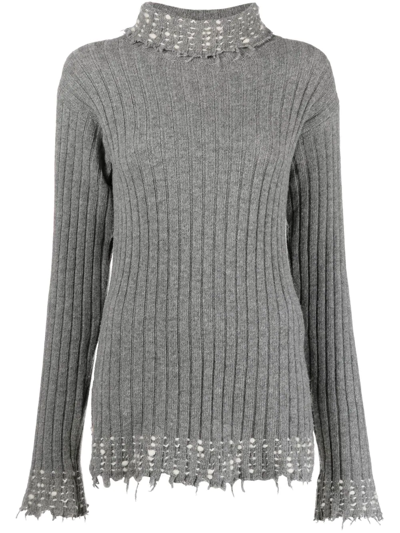 Marni Raw-cut Edge High-neck Knitted Jumper In Grey
