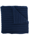 Polo Ralph Lauren Bear-embroidered Ribbed Recycled-polyester Scarf In Blau