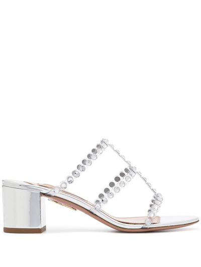 Aquazzura Tequila 75mm Mule Sandals In Silver