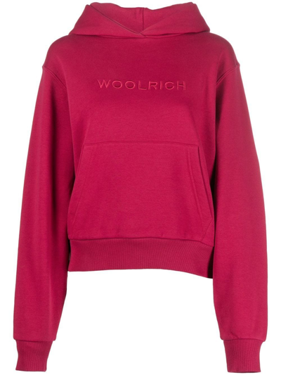 Woolrich Logo-embroidered Fleece Hoodie In Rosa