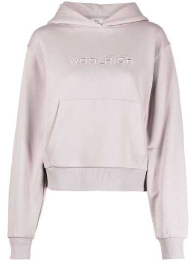 Woolrich Logo-embroidered Fleece Hoodie In Violett