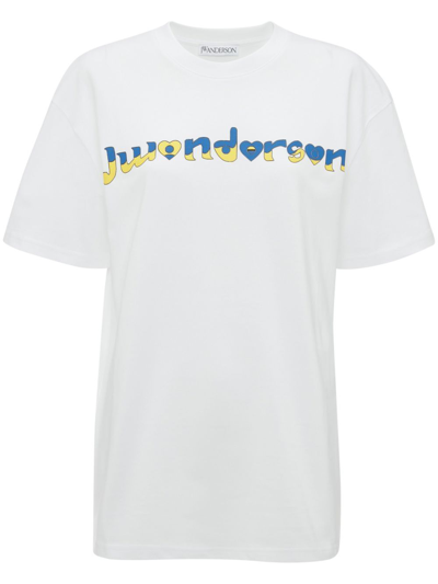 Jw Anderson X Run Hany Logo Print Crewneck T-shirt In White