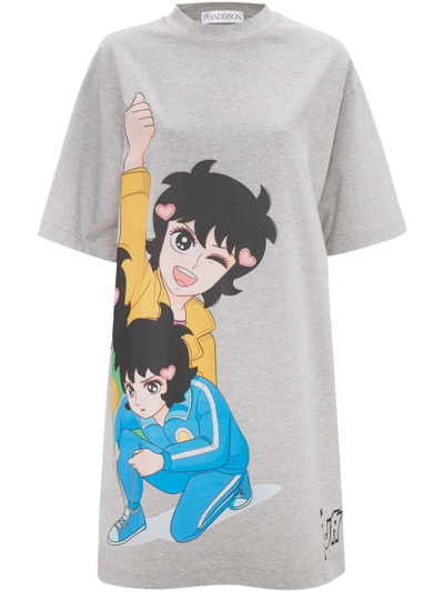 Jw Anderson X 'run Hany' Cotton Graphic T-shirt Dress In Grey