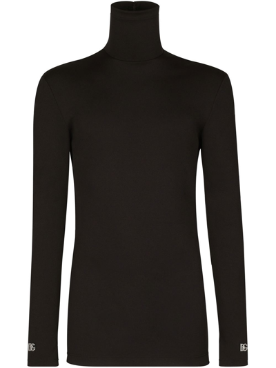 Dolce & Gabbana Sheer Jersey Roll-neck Top In Black