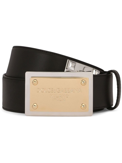 Dolce & Gabbana Lux Leather Belt With Branded Buckle In Black