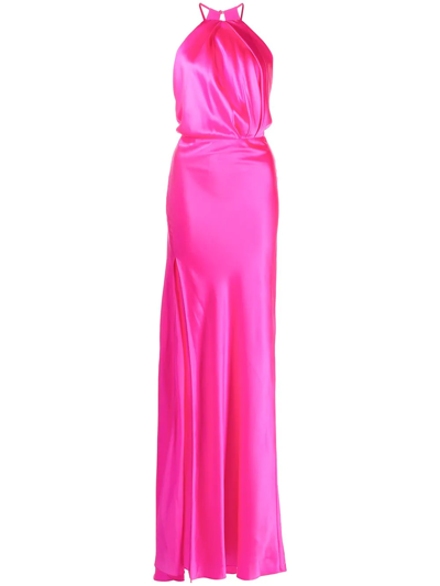 Michelle Mason Pleat-detail Halterneck Gown In Pink