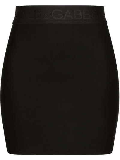 Dolce & Gabbana Logo-waistband Fitted Skirt In Nero