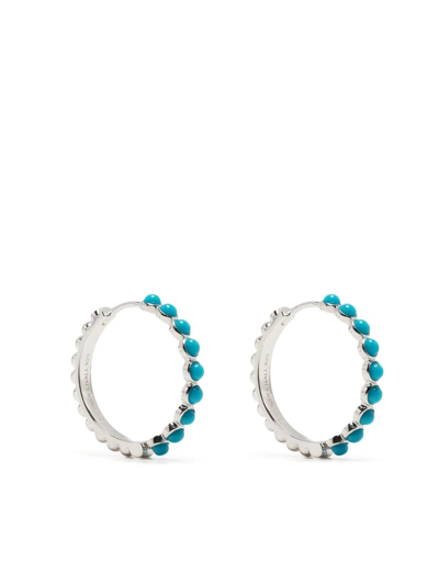 Dower & Hall Medium Azure Turquoise Huggie Hoops In Silver