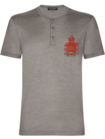 Dolce & Gabbana Logo-patch Crew-neck T-shirt In Grey