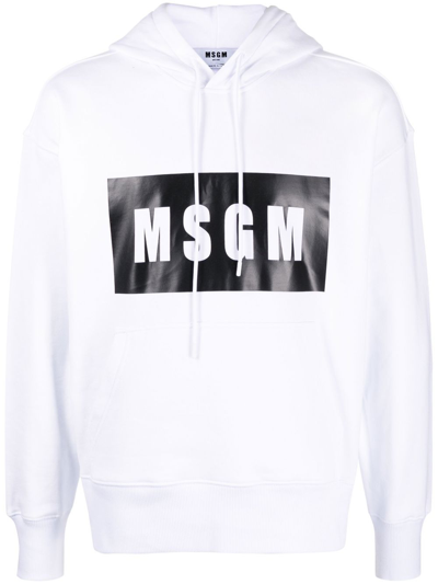 Msgm Logo-print Cotton Hoodie In Weiss