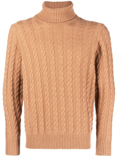 Zanone Cable-knit Roll-neck Jumper In Braun