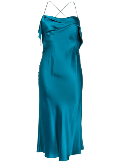 Michelle Mason Bias-cut Cowl Neck Midi Dress In Grün
