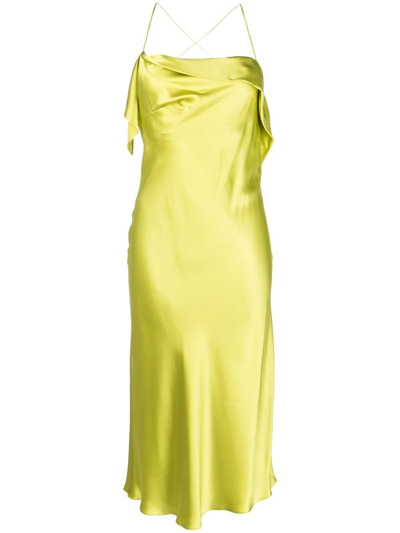 Michelle Mason Bias-cut Cowl Neck Midi Dress In Chartreuse