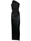 MICHELLE MASON GATHERED-DETAIL ONE-SHOULDER SILK GOWN