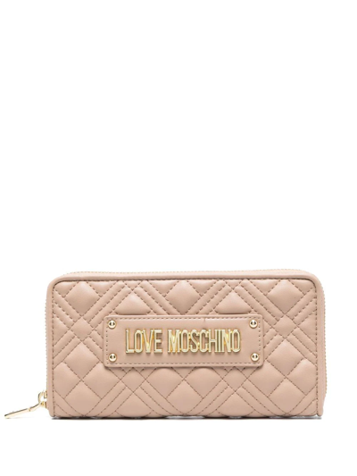 Love Moschino Logo-patch Quilted Purse In Nude