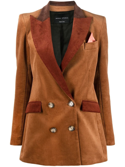 Hebe Studio Contrast-lapel Double-breasted Jacket In Brown