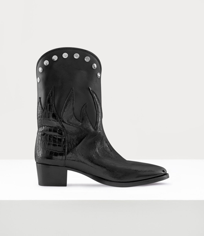 Vivienne Westwood Flame Design Western Boots In Black