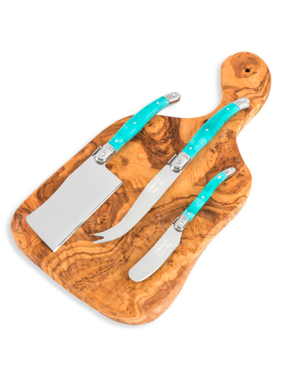 French Home Laguiole 13" Olivewood Cheese Board & Cheese Knives In Blue