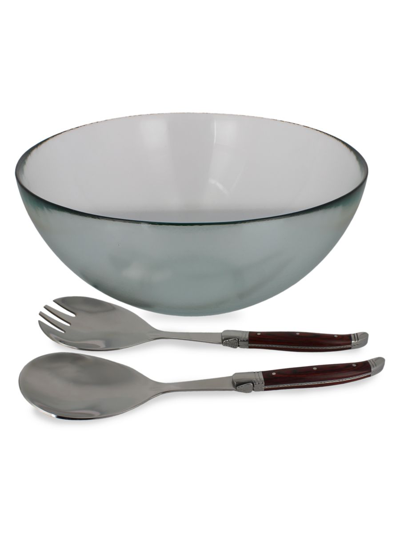 French Home Laguiole 3-piece Urban Recycled Glass Salad Bowl & Laguiole Rosewood Servers Set In Neutral