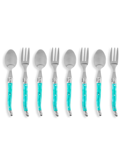 French Home Laguiole 8-piece Dessert Spoon & Fork Set In Turquoise