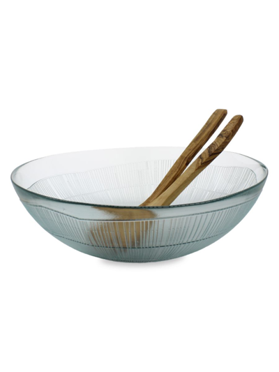 French Home Laguiole Birch 3-piece Recycled Glass Salad Bowl & Olive Wood Server Set