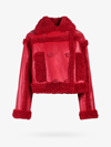 Stand Studio Kristy Double Breasted Faux Leather Crop Jacket With Faux Shearling Trim In Red