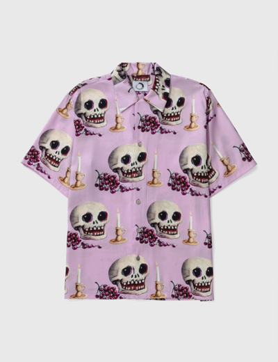 Endless Joy Memento Mori Skull-pattern Relaxed-fit Woven Shirt In Purple