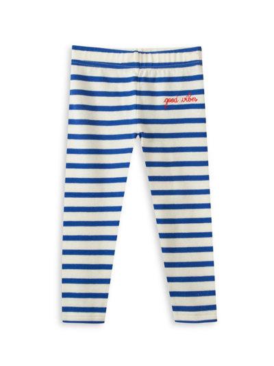 Maison Labiche Kids' Little Girl's & Girl's Striped Good Vibes Leggings In Ivory Blue