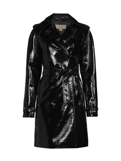 Michael Michael Kors Faux Patent Leather Trench Coat In Black