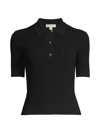 Michael Michael Kors Short-sleeve Button Polo Sweater In Black