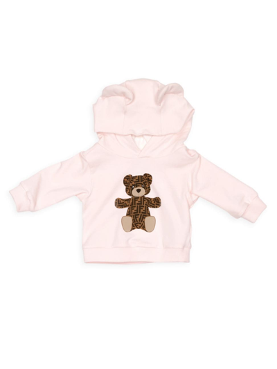 Fendi Baby Girl's Ff Logo Teddy Bear Hoodie In Pink