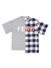 FENDI BOY'S TWO-TONE LOGO ASYMMETRICAL T-SHIRT