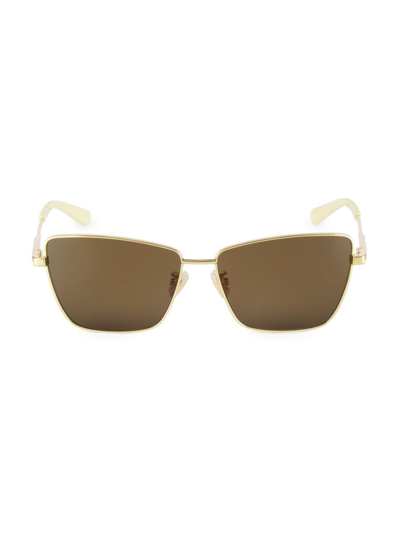 Bottega Veneta Full Metal 59mm Rectangular Sunglasses In Shiny Gold