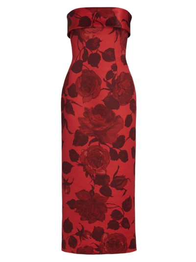 Emilia Wickstead Keeley Strapless Floral-print Taffeta-faille Gown In Red